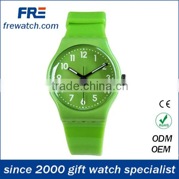 fashion colorful water resisting plastic watch with pvc strap and stainless steel back