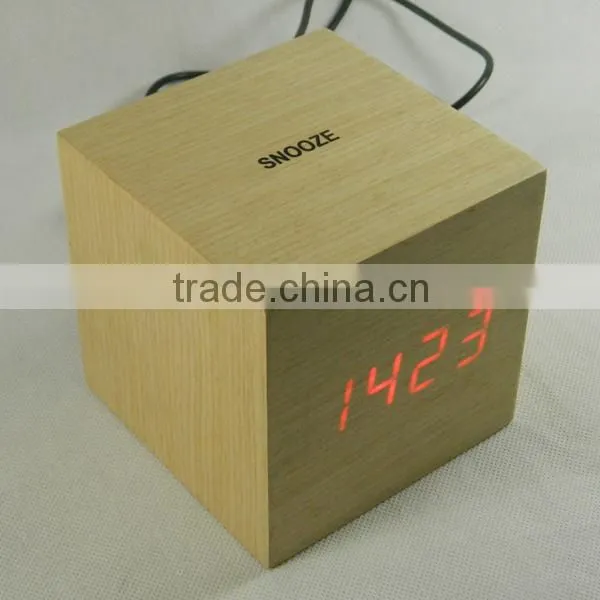 LED Wooden Digital Table Clock with Touch Function for Snooze
