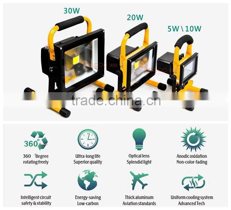 Die Casting Aluminium portable 30W battery China IP65 led rechargeable lights
