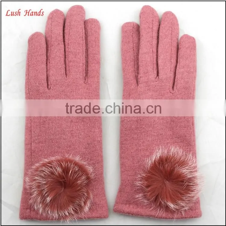 ladies fashion pink woolen hand gloves manufactory