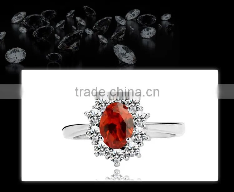 JL Jewelry Wholesale Price Ovals Garnet Crystal Stone Silver Ring