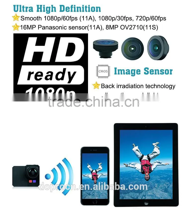 Ambarella A7 16MP hd 1080p waterproof sport camera, wifi action camera with sj5000 remote