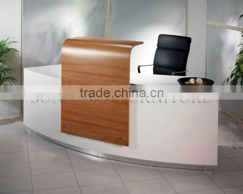 Modern Chinese factory wholesale and High Quality Curved Stainless Steel and Wood Office Table,Office Reception Desk (SZ-RT042)