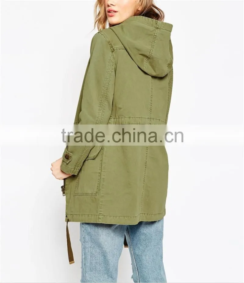 women parka coat with hood and drawstring army uniform style OEM service