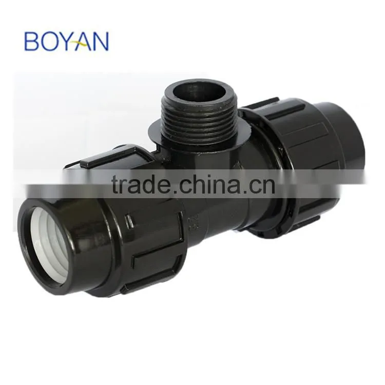 drainage products plastic pipe fitting black pp compression male tee