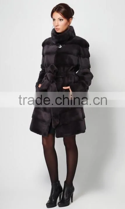 rex14056 luxury Russian style rex rabbit fur coat women gray