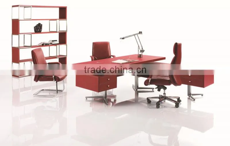 MT-07 table for executive red leather/PU cover executive table stainless steel frame MDF office table