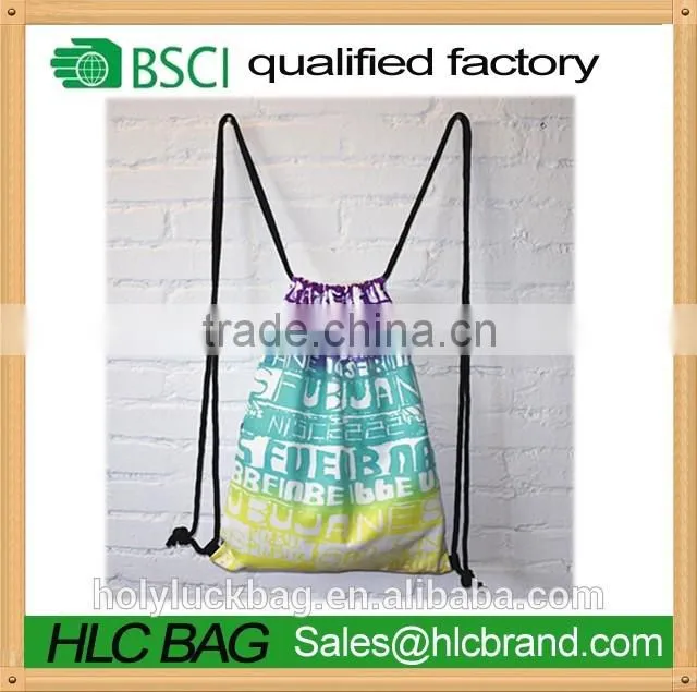 Fashion heat transfer print rainbow drawstring bag reusable rucksack
