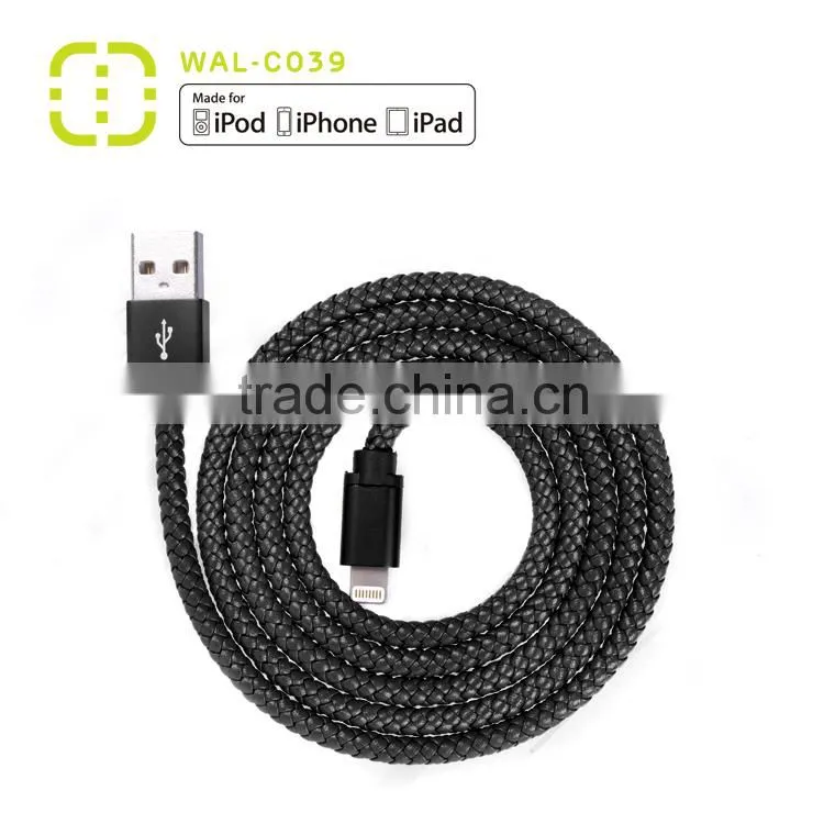 black color for iphone 5 fabric braided charger usb cable