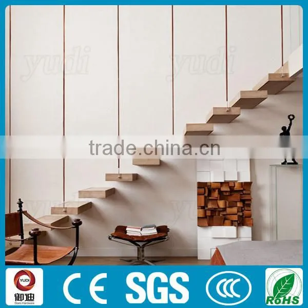 straight oak wood tread floating indoor staircase design