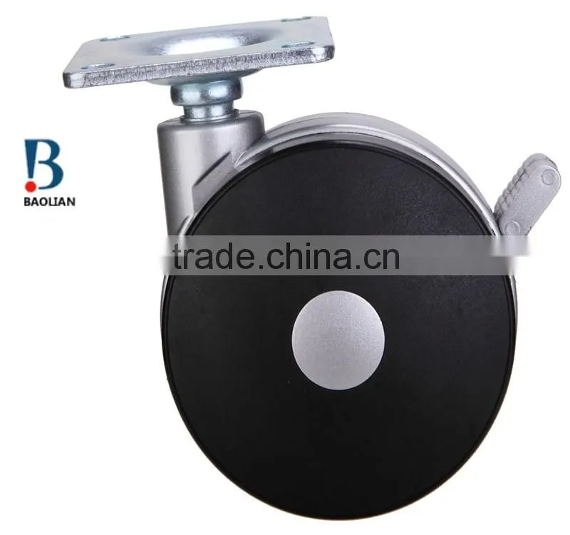 2016 newest 3-inch black metal plate nylon plastic rivet swivel caster with brake