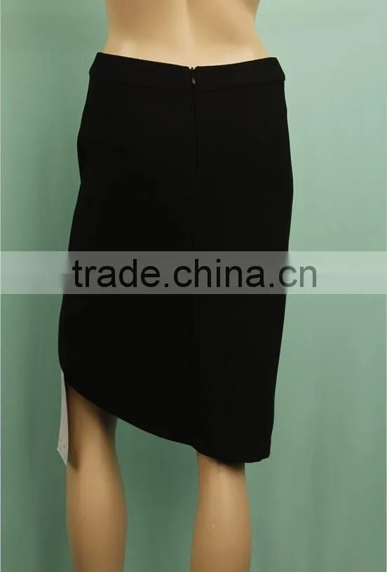 2016 Formal wear High waisted front split mature lady black skirt