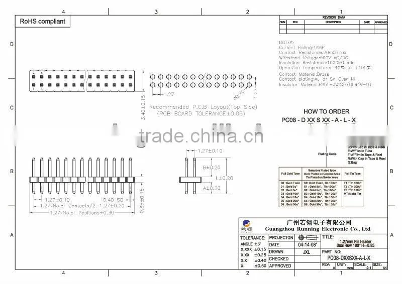 Pitch:1.27mm Double Row Straight Type Pin Header Connector