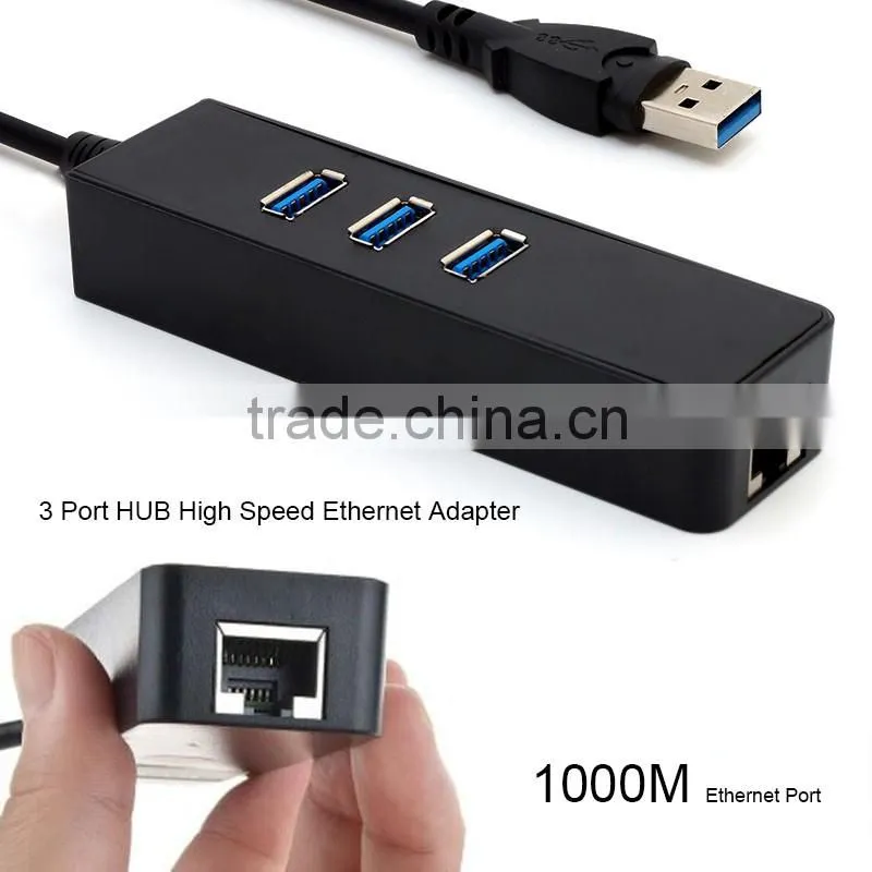 New Plastic USB 3.0 3 Port ethernet hub adaptor