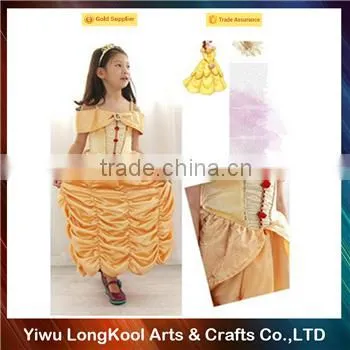 High quality promotion designer one piece dress yellow girls party dress
