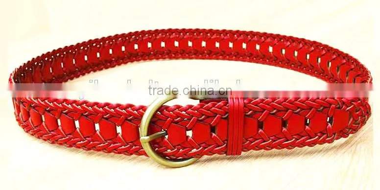 2015 Hot design lady belts Brown fashion braided leather belt