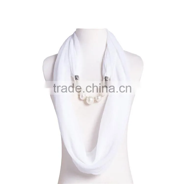 Spring fashion personalized infinity scarf with pearl beads chain for women