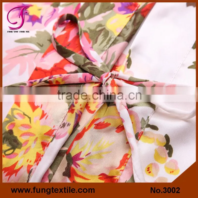 FUNG 3002 Women Satin Floral Kimono Robe