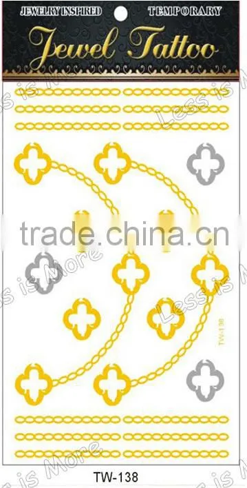 metallic temporary tattoo sticker gold, silver, colored body tattoo stickers/tatoo/water transfer temporary tattoos