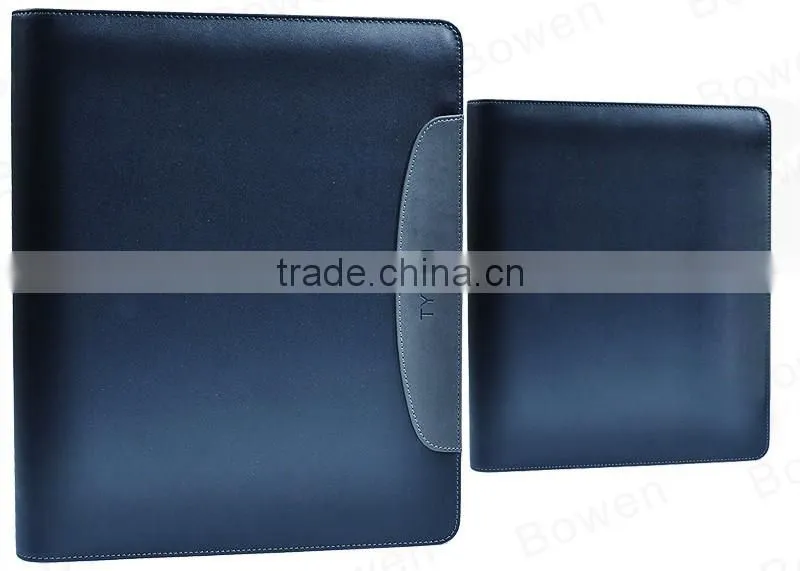 China supplier L shape metal6 ring binder leather file folder,conference folder