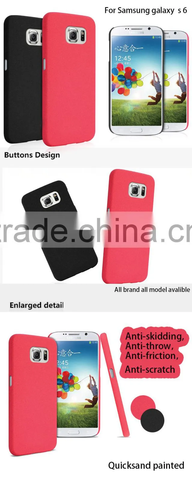 New products Phone accessories quicksand painted PC material 9 colors anti-scratch phone back cover for Samsung galaxy s6 case