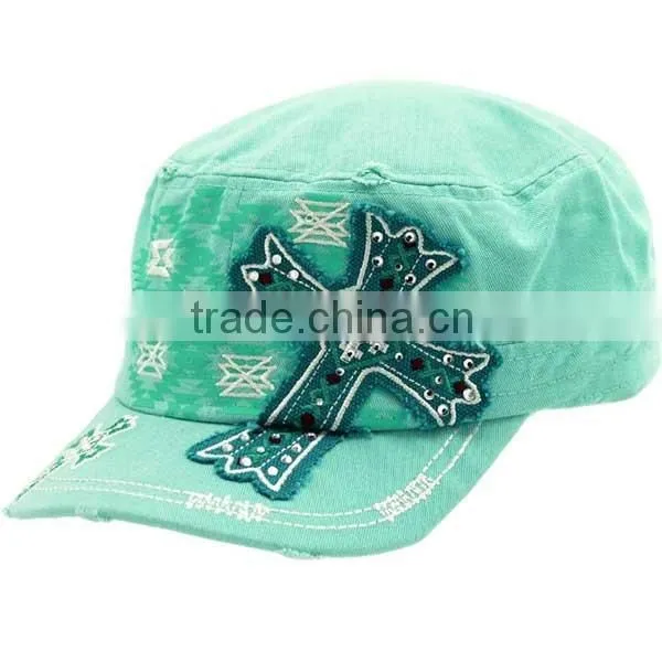 Hot Pink Rhinestone Studded Cross Cadet Style Western Cowgirl Caps