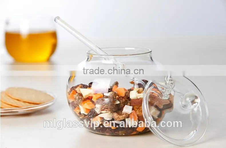 Clear glass multi-purpose glass storage bottle storage jar with spoon lid 350ml QM025