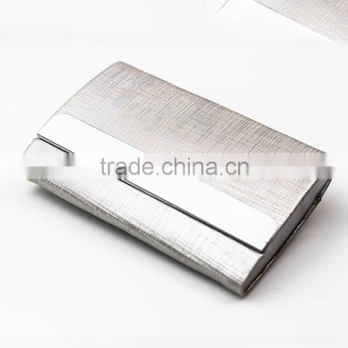 Double swtichs opening PU leather card case holder with stainless steel strip and magnetic closure