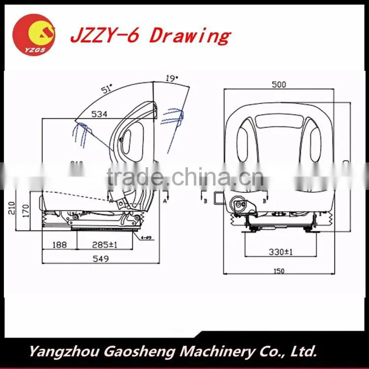Top selling Toyota Forklift Seat,JZZY-6, Mechanical suspension System, Black PVC Leather forklift Seat
