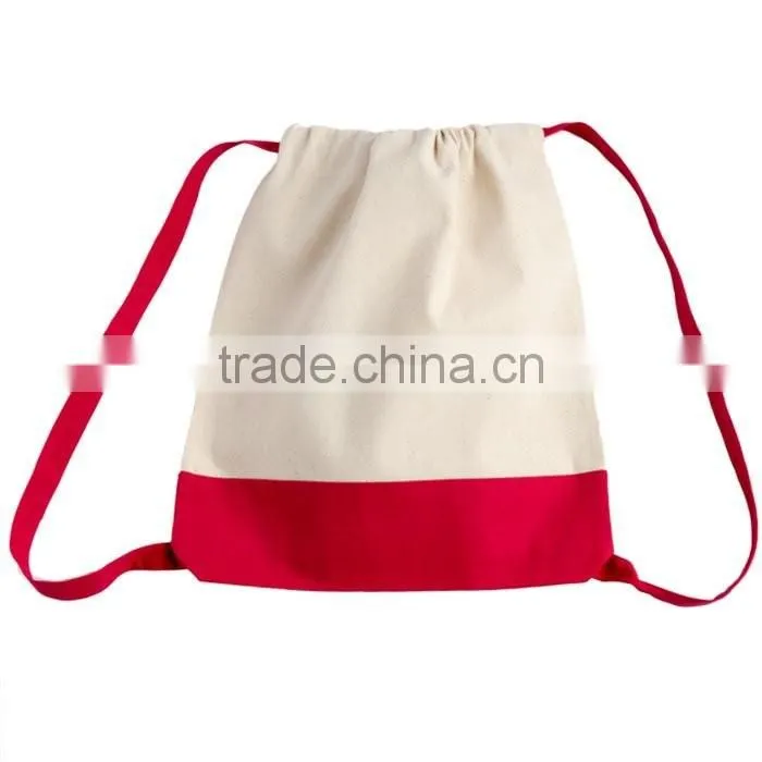 wholesale Promotional blank Canvas Two Tone Drawstring Sport Bag Backpack
