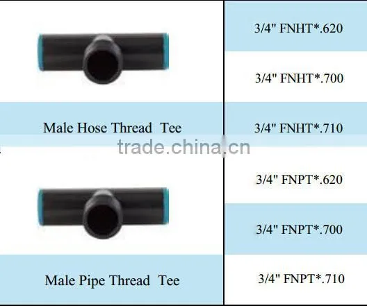 plastic male hose thread tee for tubing