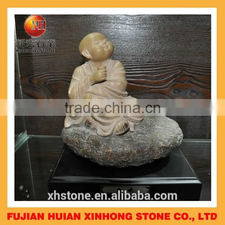 Hand carved Chinese table stone ornamentation little monk with set