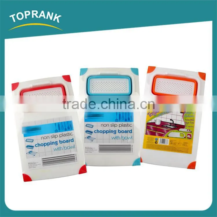 Cheap custom color food grade rectangle plastic cutting board with strainer