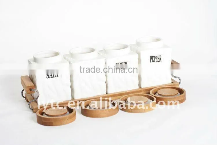 4pcs ceramic canister set with Bamboo