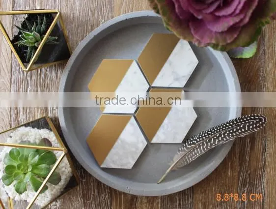 Kitchen accessories Concrete Hexagon Coasters with gold hand-painted Marble effect coaster