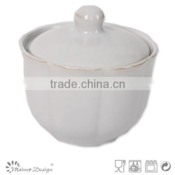 white emboss ceramic sugar bowl