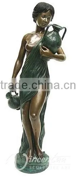 outdoor garden decoration metal craft life size bronze sexy girl fountain for sale