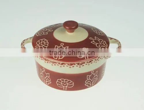 New design stoneware casserole handpainted flower
