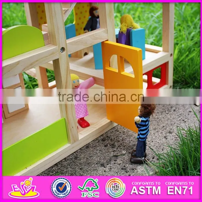 2016 new design baby wooden doll house, top fashion kids wooden doll house, educational children wooden doll house W06A155
