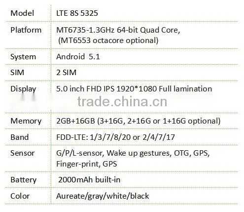 8S mobile 4G LTE8S5325 5.0" cell phone