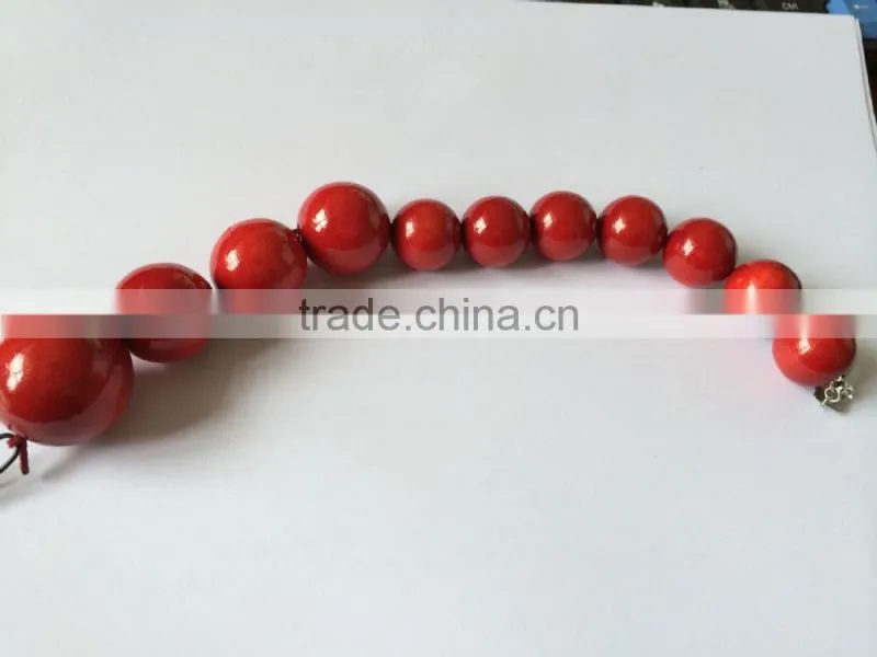 21pcs Wooden Pearl Sexy Poland Jewelry Charming Red Lady Bead Chain Big Red Bead Necklace 85cm