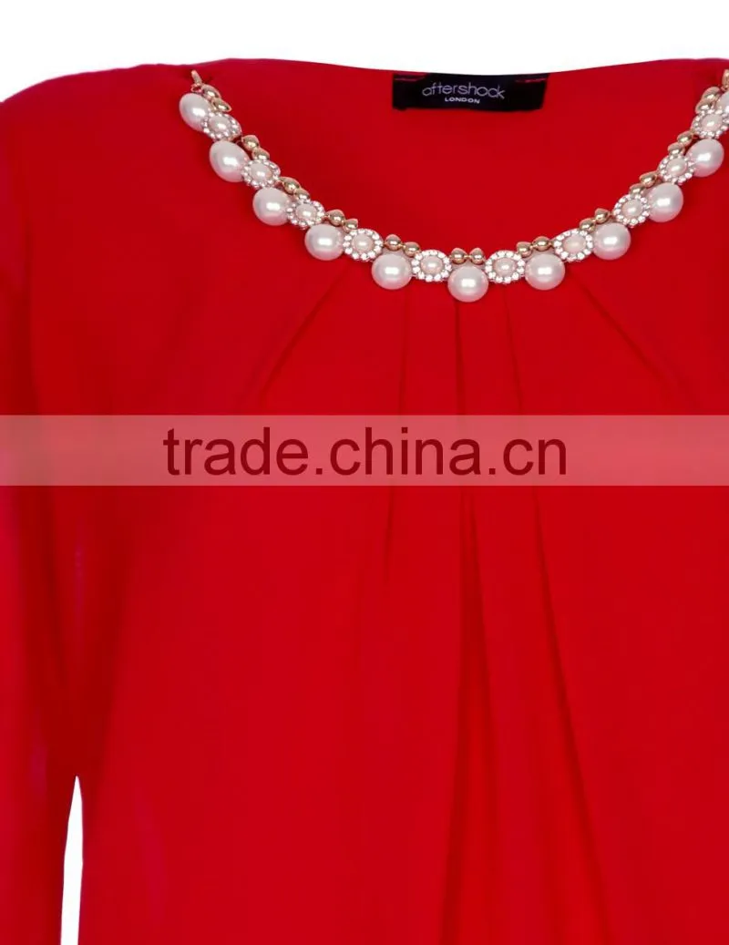 necklace detail red chiffon top,china top ten selling products,girls fancy top
