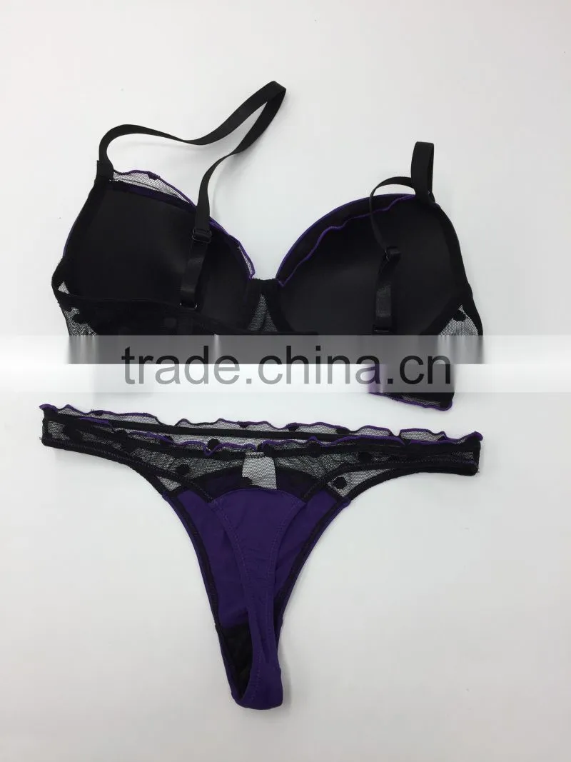 Sexy Purple bra set with Transparent Lace Purple Underwear and panties for women