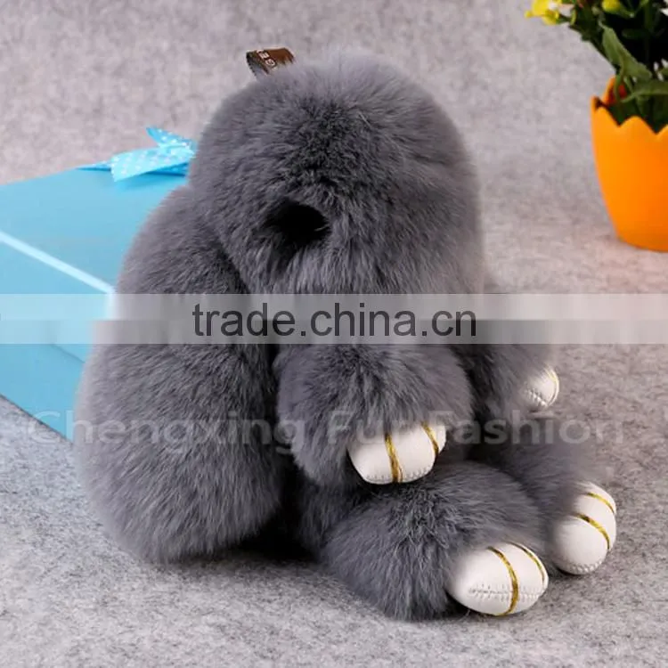 CX-R-10A Fancy Genuine Rex Rabbit Fur Bunny Fur Keychain Bag Charm
