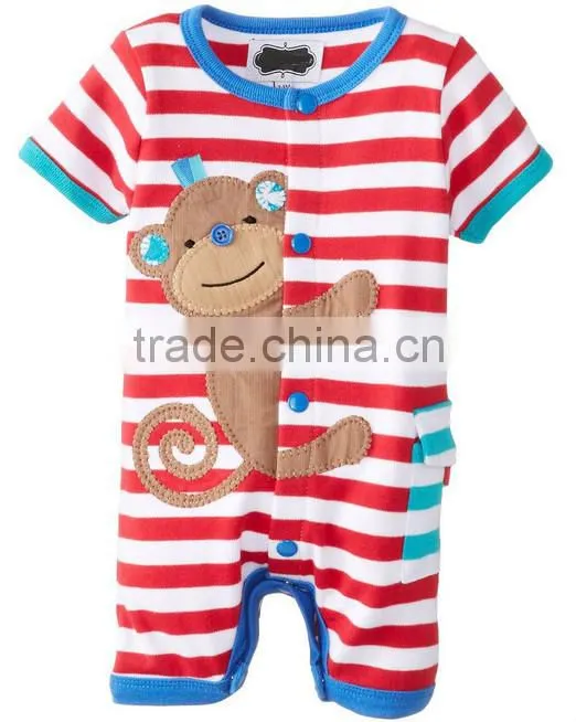Blue and write stripe organic cotton summer wear short sleeve wholesale pattern baby jumpsuit