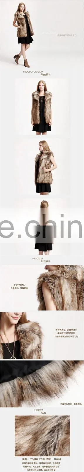 Europe style woman raw colour raccoon fur vest lady faux fur waistcoat winter sleeveless coat