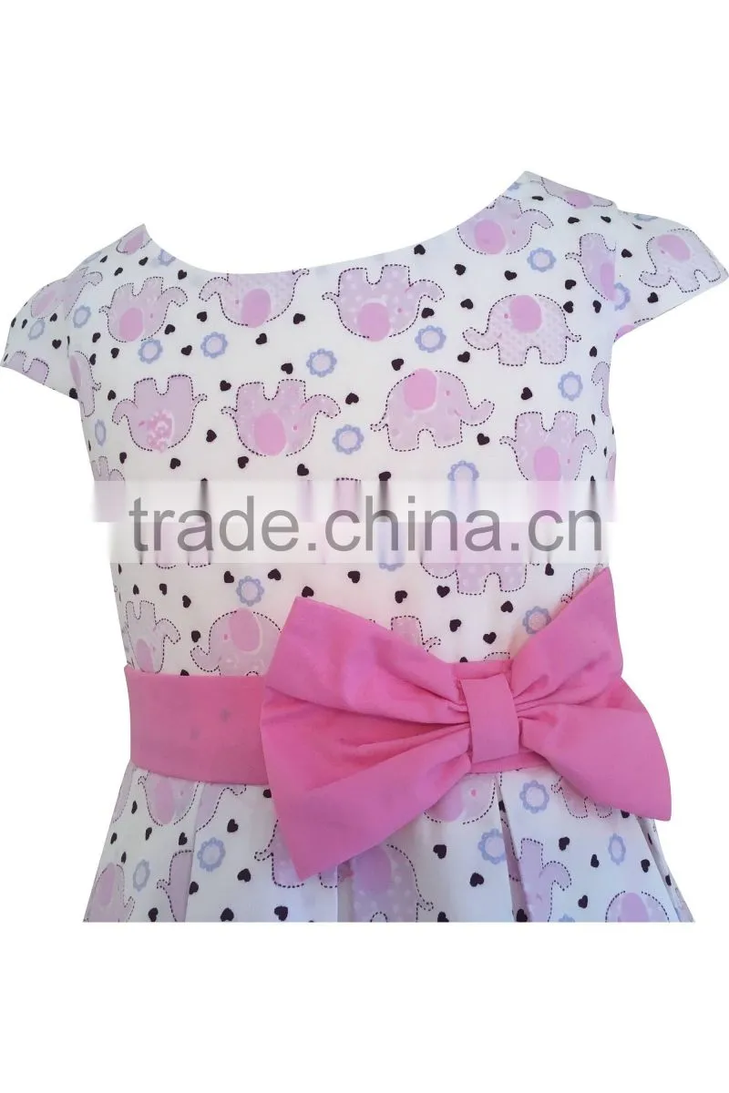 Toddler Girl Pink & White Elephant Print Dress 2-3 Years Vintage Style 100% Cotton Handmade Party Dress