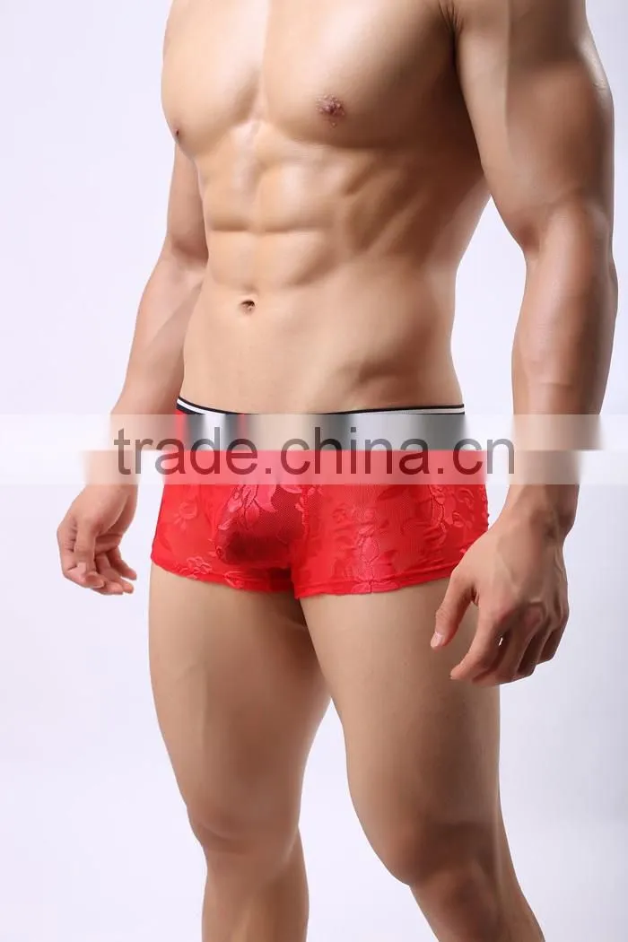 1 PCS Cool and refreshing underwear men sexy male boxers gauze Sheer lace shorts brand Mesh penis sheath see through men boxer