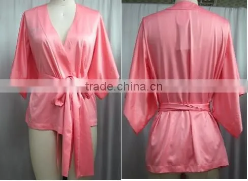 New Arrival Woman lace trimmed Satin Wrap Robe E17031