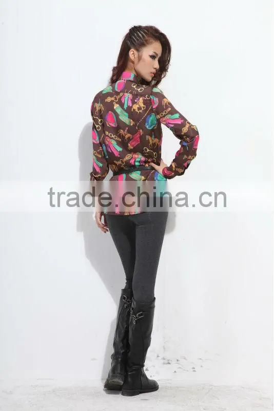 Latest fashion ladies printed chiffon casual long shirts designs